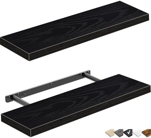 QEEIG 24-inch Wall Shelves Set of 2 Black 24 x 9 inch