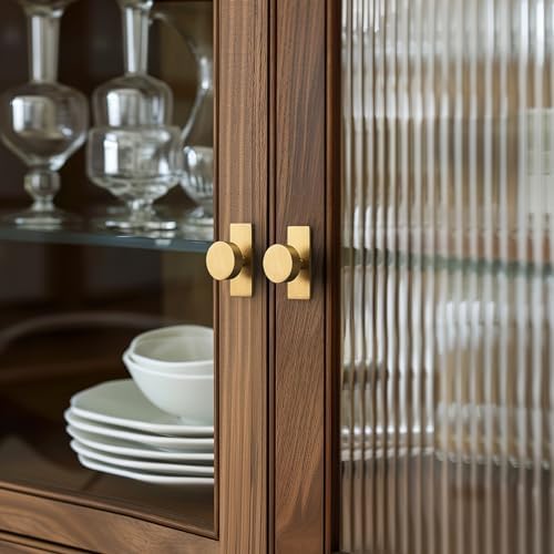 Brass Cabinet Knobs - Modern Brushed Gold Hardware for Dresser Drawer Bedroom Kitchen
