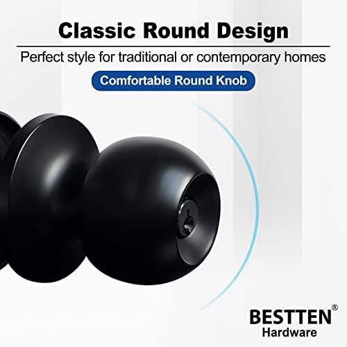 BESTTEN Door Knob Matte Black Durable Secure