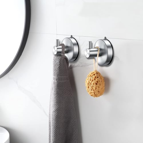 Suction Cup Towel Hooks for Bathrooms brushes Nickel Up to 15LB Capacity Lifetime Warranty