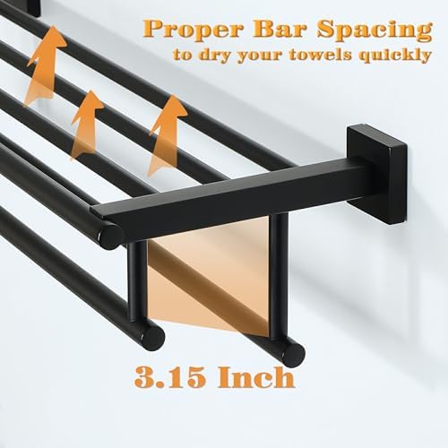 Alise Premium Stainless Steel Towel Rack Double Towel Bars 24 Inch Matte Black