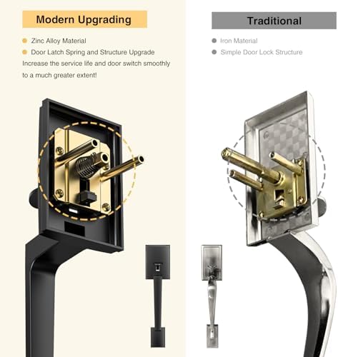 Brightify Matte Black Adjustable Door Handle Set with Reversible Lever for LeftRight Doors