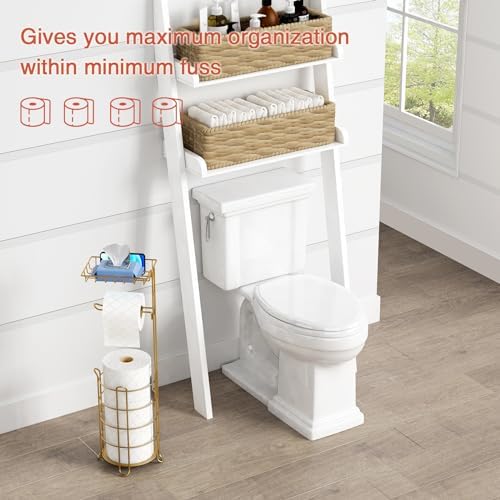 Gold Free Standing Toilet Paper Holder with Storage for Phones and Wipes