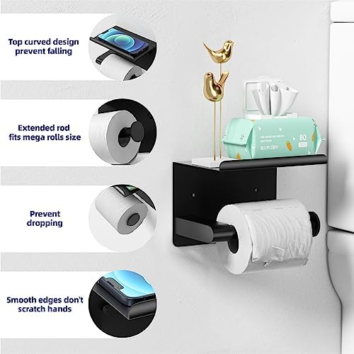 Curved Matte Black Toilet Paper Holder for Mega Rolls