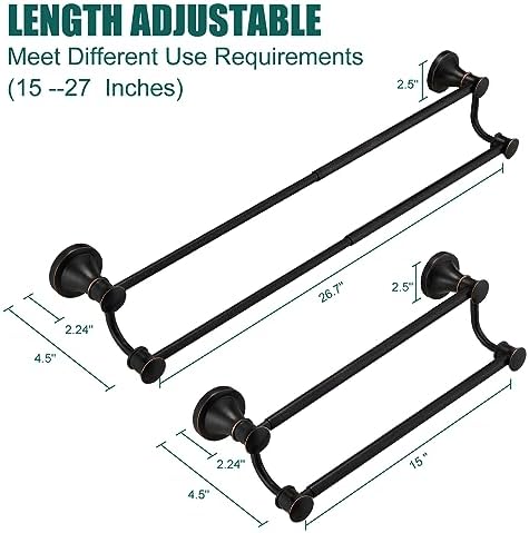 Hoimpro Adjustable Retractable Stainless Steel Towel Bar 15-27 Inches Oil Rubbed Bronze