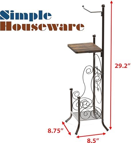 Simple Houseware English Style Bathroom Toilet Tissue Roll Holder Stand with Shelf Bronze