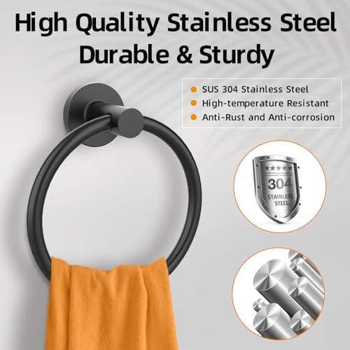 Matte Black 2-Pack stainless steel towel ring Modern luxury bathroom kitchen towel holder 10 words