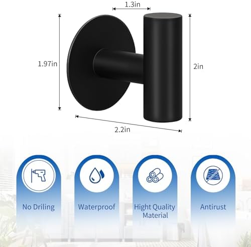 Sturdy Matte Black Adhesive Towel Hooks