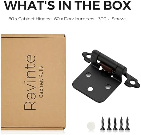 Ravinte 12 Overlay Cabinet Hinges Black Set with Door Bumpers