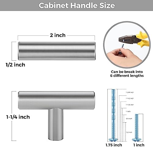 30-Pack Silver Sturdy Cabinet knobs Stainless Steel T-Bar Design Kitchen Bathroom Use