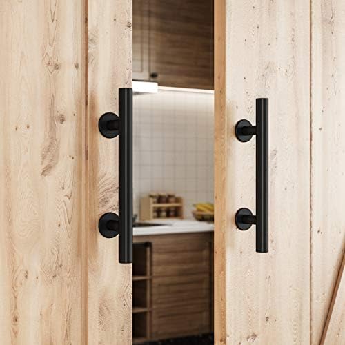 2-Piece Rustic Solid 12 Pull and Flush Barn Door Handles Set for Gates Garages Sheds Black Durable Steel