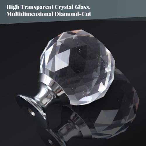 OctinPris 20x Clear Crystal Glass Door Knobs Round Diamond Wardrobe Pulls for Kitchens Offices and More