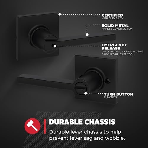 Kwikset Door Privacy Handle Matte Black Reversible Lever with Microban Protection Easy Install