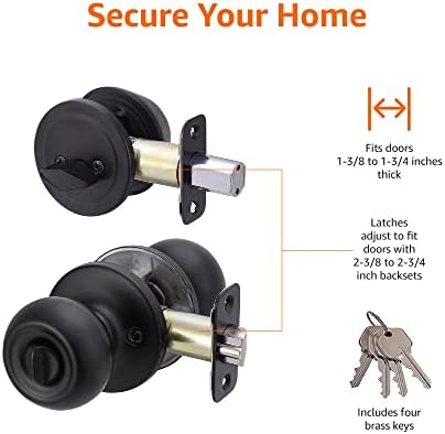 Amazon Basics Exterior Door Knob With Keyed Lock and Deadbolt Coastal Matte Black