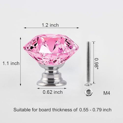 5-Piece Crystal Cabinet Knobs - 30mm Pink Crystal knobs for drawers dressers kitchen and more