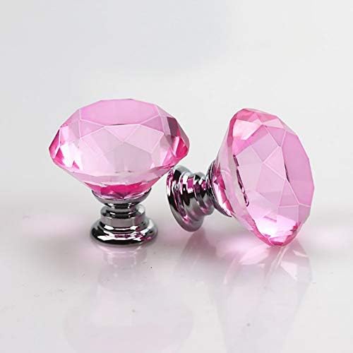 5-Piece Crystal Cabinet Knobs - 30mm Pink Crystal knobs for drawers dressers kitchen and more
