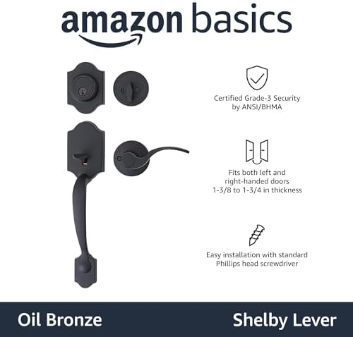 Amazon Basics Handleset with Shelby Lever Affordable and Durable Door Hardware