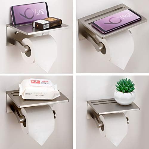 Homely Trove SmartHome Toilet Paper Holder With Shelf Aluminum Tissue Roll Organizer For Modern Bathroom