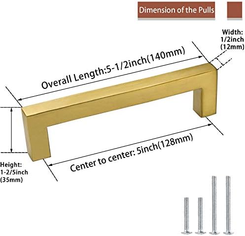 GoldenWarm 10-Piece 5-Inch Brushed Gold Cabinet Pulls