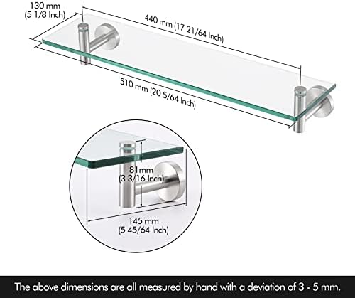 Sturdy 8mm tempered glass shelf for bathroom with rustproof bracket