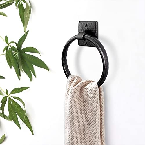 Hand-Hammered Rustic Round Towel Ring Holder - Wall-Mounted Aluminum Towel Ring