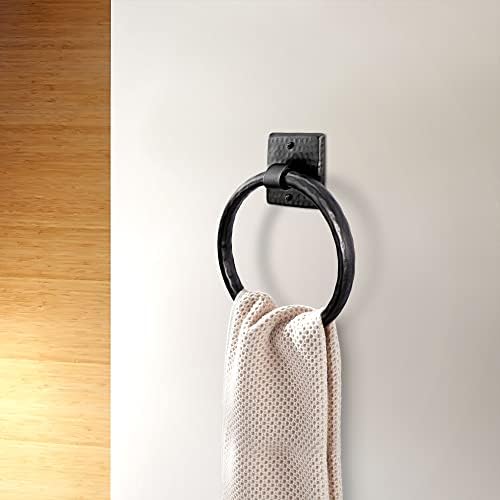 Hand-Hammered Rustic Round Towel Ring Holder - Wall-Mounted Aluminum Towel Ring