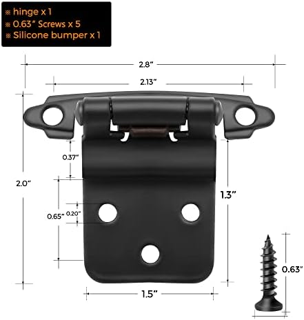 Ravinte 20-Packs 38 Inset Matte Black Cabinet Hinges Smooth Silent Close for Kitchen Bathroom Doors