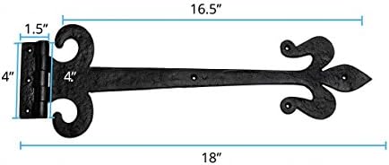 Renovators Supply Manufacturing Black Wrought Iron Fleur De Lis Hinges 18-Inch Pack of 4
