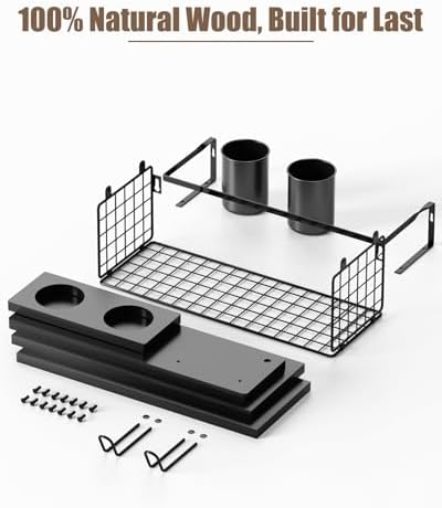 Bathroom Floating Storage Shelves with Storage Basket - Black