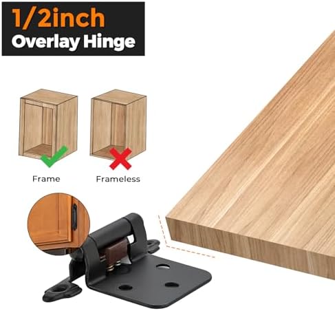 Ravinte 12 Overlay Cabinet Hinges Black Set with Door Bumpers