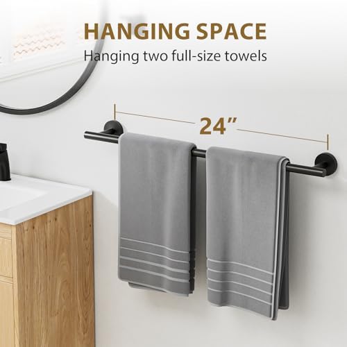 Matte Black Towel Rack 24 Hanging Stainless Steel Modern Bathroom Decor