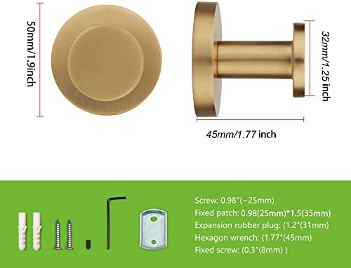 TUNNY 5 Pack Round Towel Hooks Champagne Gold