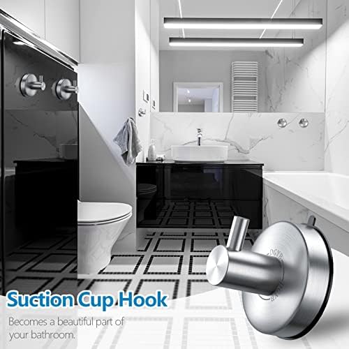Suction Cup Towel Hooks for Bathrooms brushes Nickel Up to 15LB Capacity Lifetime Warranty