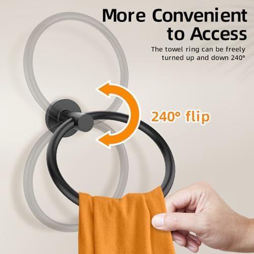 Matte Black 2-Pack stainless steel towel ring Modern luxury bathroom kitchen towel holder 10 words