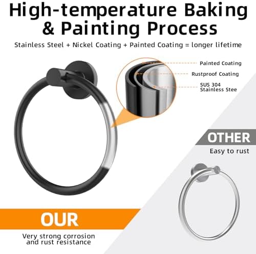 Matte Black 2-Pack stainless steel towel ring Modern luxury bathroom kitchen towel holder 10 words