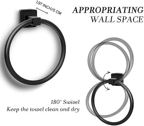 ZGELIN Towel Holder Durable Stainless Steel Bath Kitchen Towel Ring Matte Black Finish