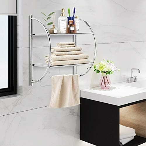 Tangkula Wall Mount 2 Tier Bathroom Shelf with BarsSimple Sturdy Home Storage Solution