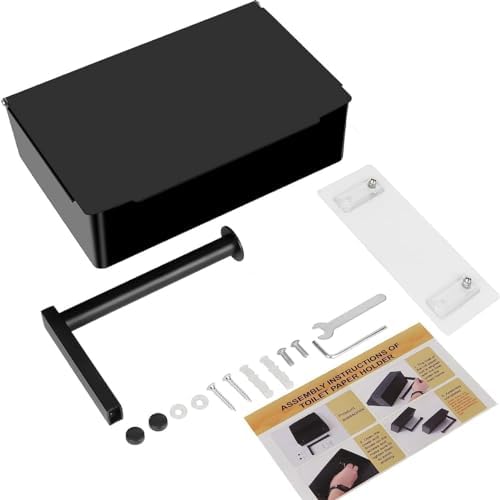 Sturdy Toilet Paper Holder with Storage for Bathroom Use Black Stainless Steel Included Wet Wipes Organizer
