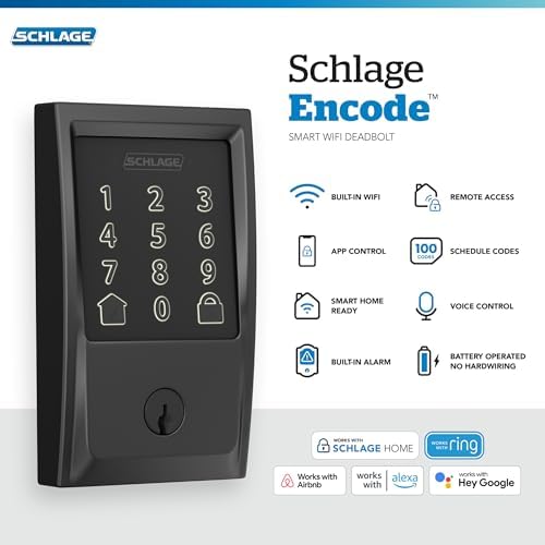 Encode Smart Wi-Fi Smart Deadbolt with Century Trim in Matte Black