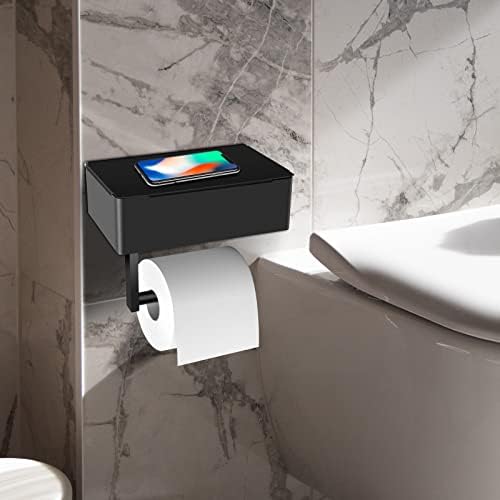 Sturdy Toilet Paper Holder with Storage for Bathroom Use Black Stainless Steel Included Wet Wipes Organizer