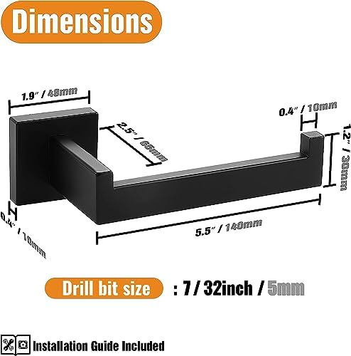 HITSLAM Matte Black Toilet Paper Holder Wall-Mounted 304 Stainless Steel Roll Holder with Slot Design