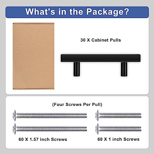 30-Piece 5-Inch Matte Black Cabinet Pulls with 3-Inch Holes
