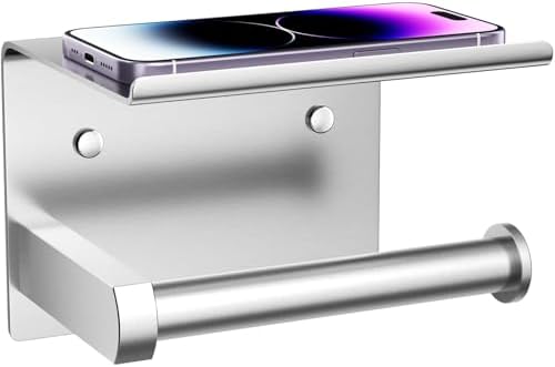 Tindbea Toilet Paper Holder with Phone Shelf 2 Installation Options Rust-Resistant Modern Design for Home Use
