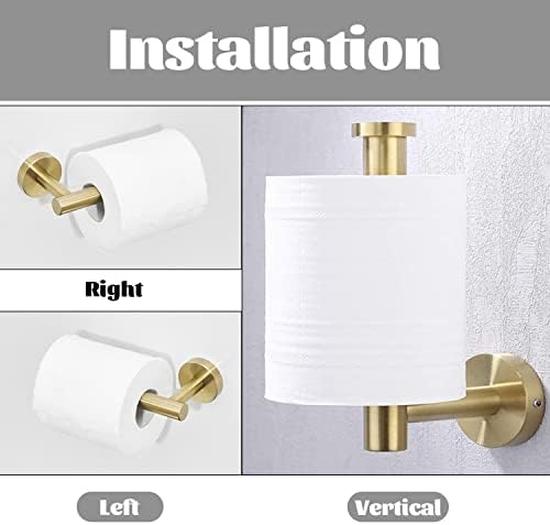 Toilet Paper Holder Set Gold Brushed Stainless Steel Wall-Mounted 2-Piece