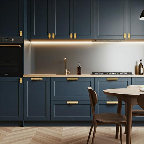 QOGRISUN 5-Pack Solid Brass Cabinet Pulls with Back Plates Brushed Brass Finish