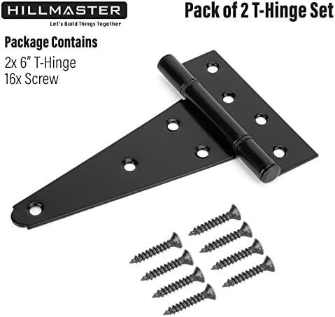 HILLMASTER 6-Inch T-Strap Heavy Duty Shed Door Hinges Pair