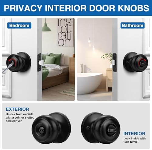 Sopoby 6-Piece Privacy Door Knobs Matte Black Modern Design