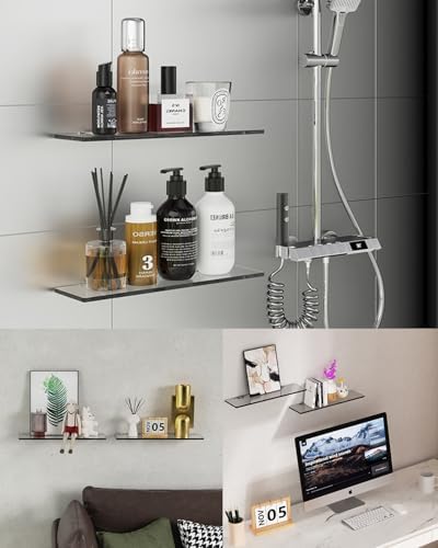 Black Floating Glass Wall Shelves for Bathroom Kitchen