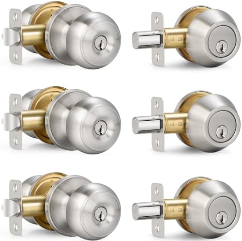 Sopoby 3-Set Entry Door Knob and Deadbolt Combos for Home Security