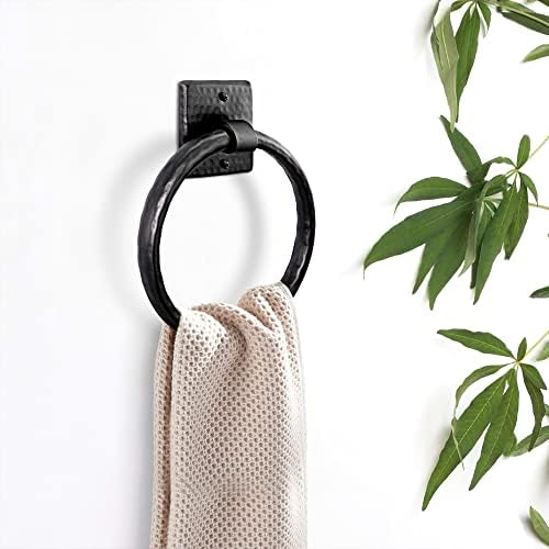 Hand-Hammered Rustic Round Towel Ring Holder - Wall-Mounted Aluminum Towel Ring